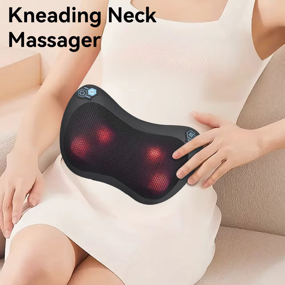 Masseur cervical électrique avec chaleur – Coussin de massage du cou à vibration et pétrissage profond – Épaules et corps