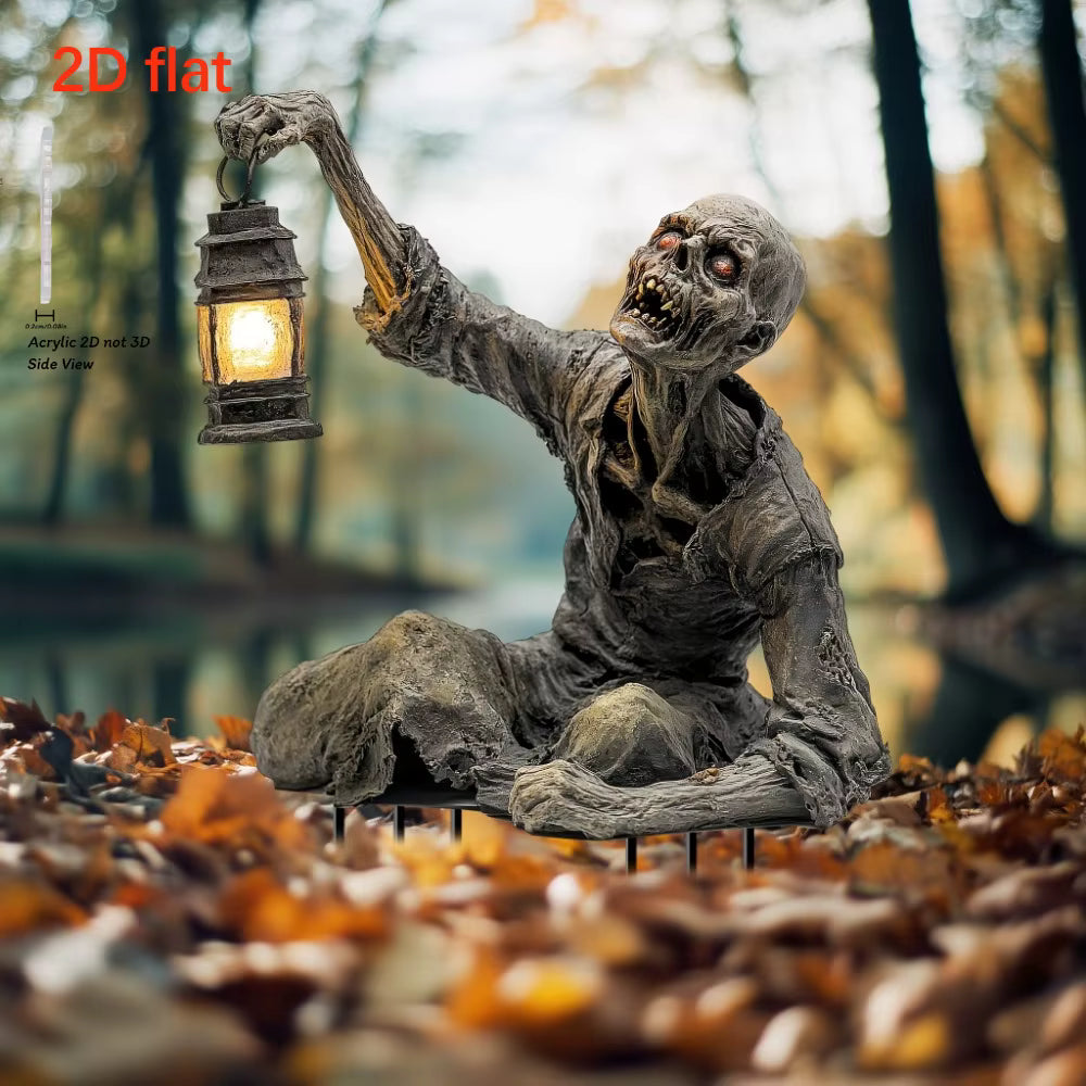 Décoration Halloween Zombie Lanterne Acrylique 2D à Planter – Ornement Effrayant Jardin Maison