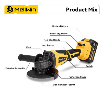 Meuleuse d’angle sans fil 125 mm sans balais pour polissage et meulage