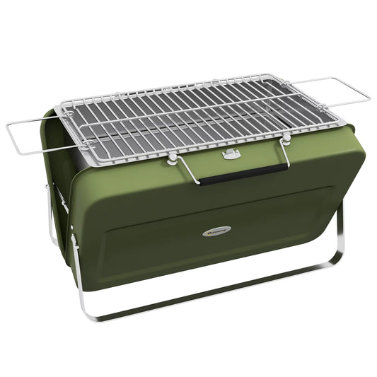 Barbecue à Charbon Portable Pliable – Grill Compact en Acier avec Poignée – Camping, Pique-Nique, Jardin, Terrasse – Vert