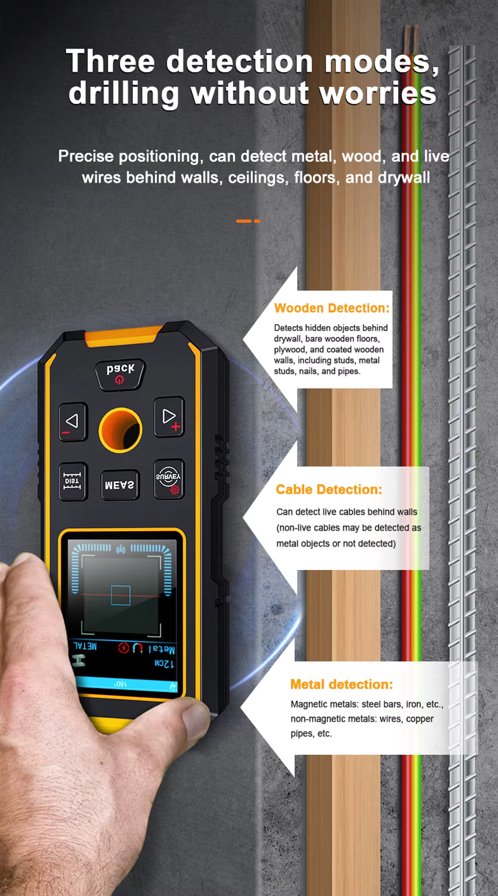 Scanner Mural Détecteur Métaux Bois Câbles – Détecteur Haute Sensibilité pour Travaux