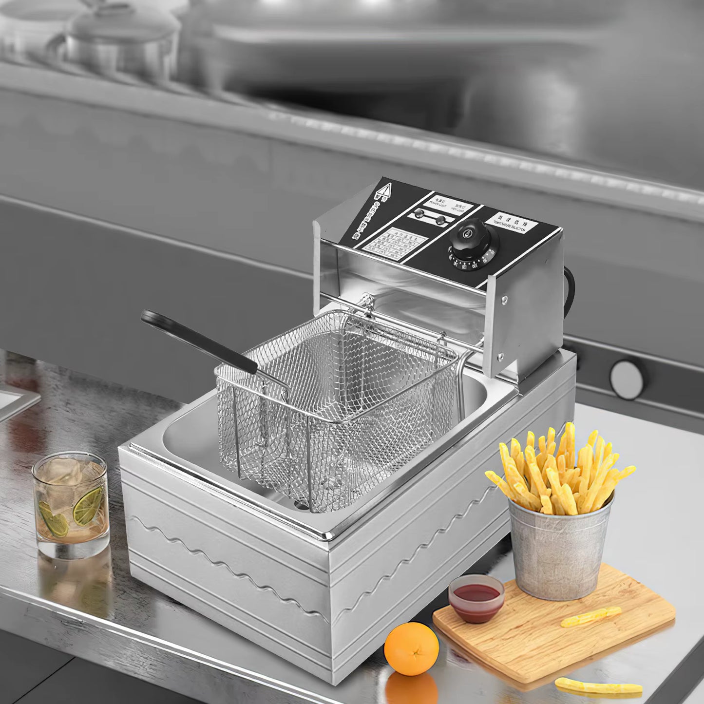 Friteuse Électrique Professionnelle 6L Inox Simple Cuve avec Panier – Contrôle Température – Cuisine Restaurant