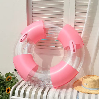 Bouée Gonflable Adulte Transparente Rose – Anneau Natation 60-80 kg avec Poignées – Piscine, Plage & Été