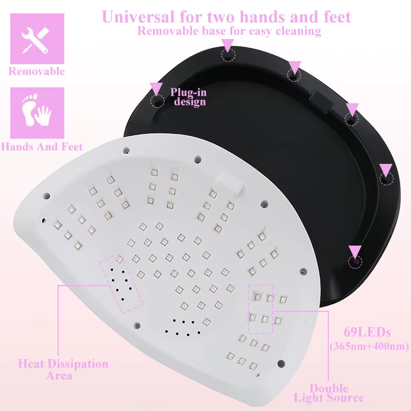 Lampe UV LED 69 LEDs pour Ongles – Sèche Vernis Gel Professionnel avec Capteur Infrarouge et Écran LCD – Lampe Nail Art EU