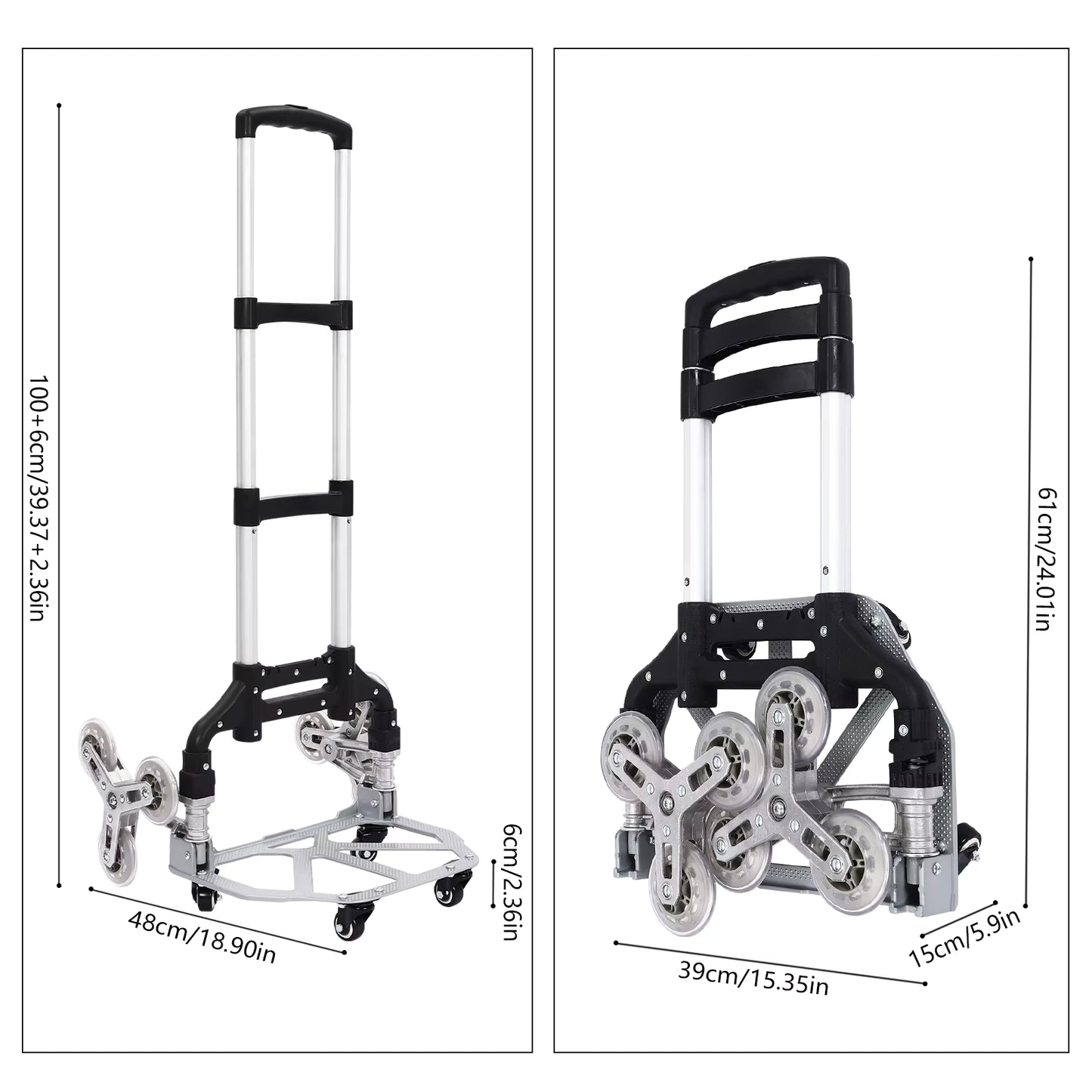 Chariot pliable monte-escalier avec roues renforcées, diable de transport aluminium, chariot à main pliant pour charges lourdes livraison déménagement