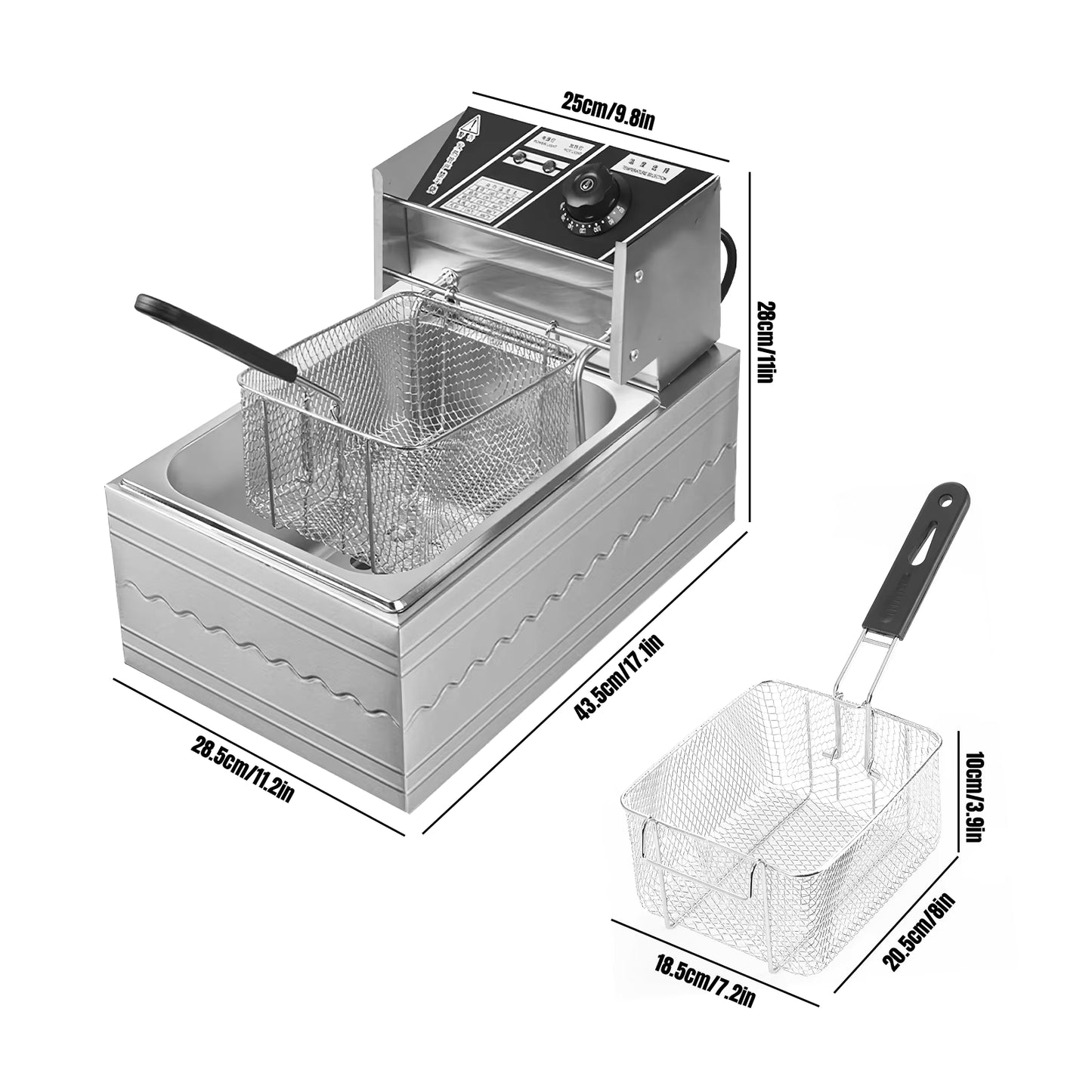 Friteuse Électrique Professionnelle 6L Inox Simple Cuve avec Panier – Contrôle Température – Cuisine Restaurant
