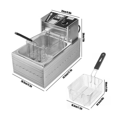 Friteuse Électrique Professionnelle 6L Inox Simple Cuve avec Panier – Contrôle Température – Cuisine Restaurant
