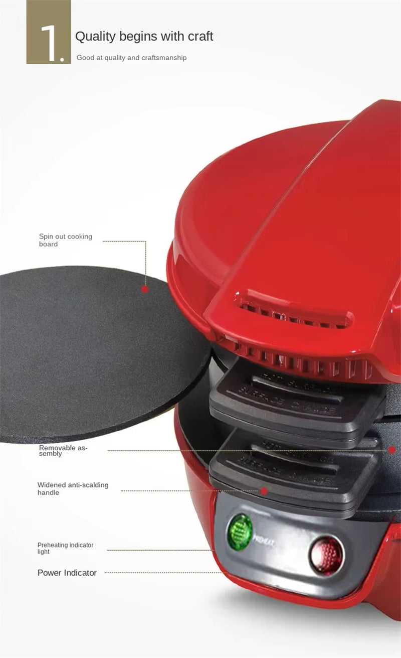 Machine à Hamburgers Multifonctionnelle Électrique 220V Mini Appareil Petit Déjeuner Antiadhésif Rouge Compact
