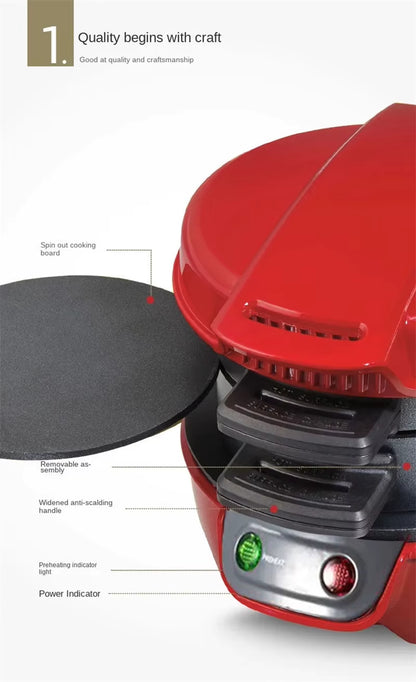 Machine à Hamburgers Électrique Multifonction 220V – Plaques Antiadhésives – Burgers Sandwiches Snacks – Compact Rouge
