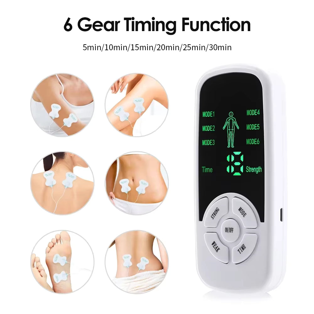 Masseur électrique TENS à 6 modes avec patchs pour relaxation musculaire
