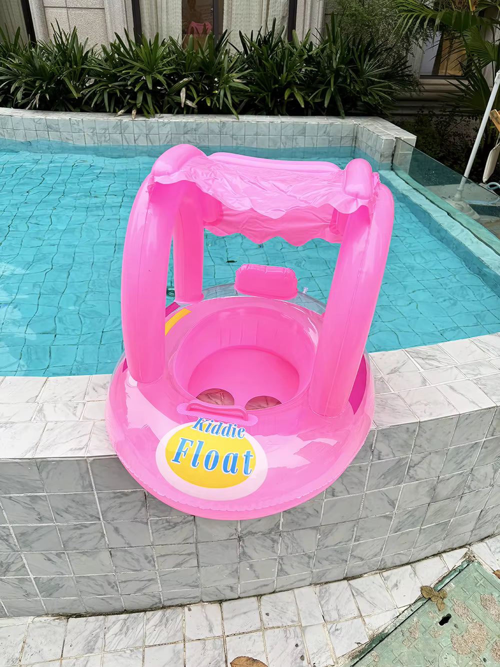 Bouée Bébé Gonflable avec Siège et Pare-Soleil Rose | Flotteur Piscine Enfant | Anneau de Natation Sécurisé | Accessoire Baignade Été