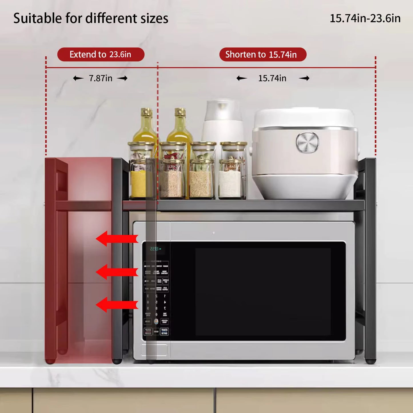 Organisateur d’étagère extensible pour micro-ondes 42–64 cm
