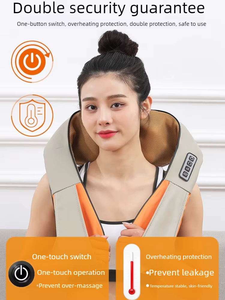 Masseur Cervical Chauffant Shiatsu Électrique – Châle de Massage Cou et Épaules – Massage à Pétrissage Profond – Utilisation Maison et Voiture