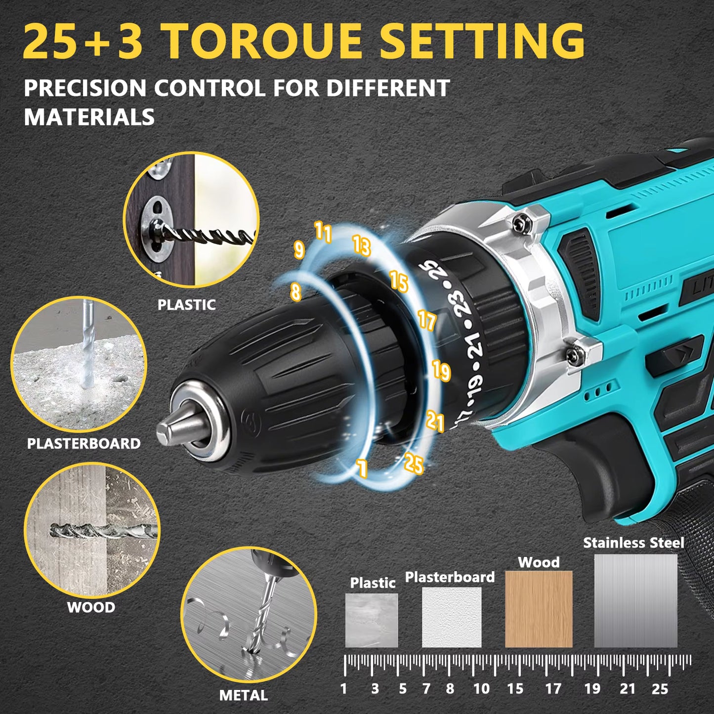 Kit perceuse électrique sans fil 21 V – Tournevis 35 Nm – Embrayage 25+3 – Coffret 29 pièces pour bricolage et réparation