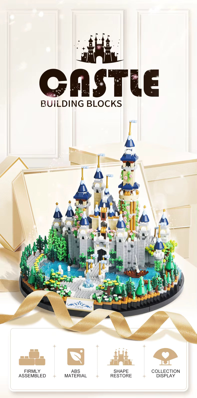 Château Magique LED Sakura en Blocs de Construction – Maquette 3D Lumineuse DIY 6180 Pièces – Décoration Féérique Premium – Cadeau Adulte & Enfant