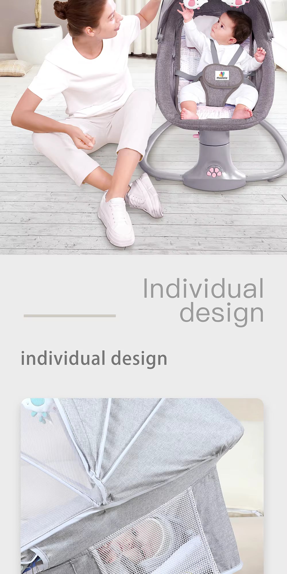 Berceau électrique pour bébé avec balancement automatique, télécommande, moustiquaire et coussin respirant