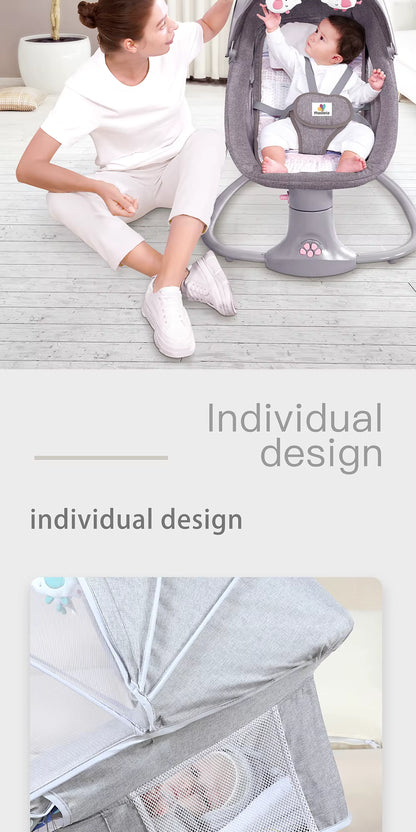 Berceau électrique pour bébé avec balancement automatique, télécommande, moustiquaire et coussin respirant