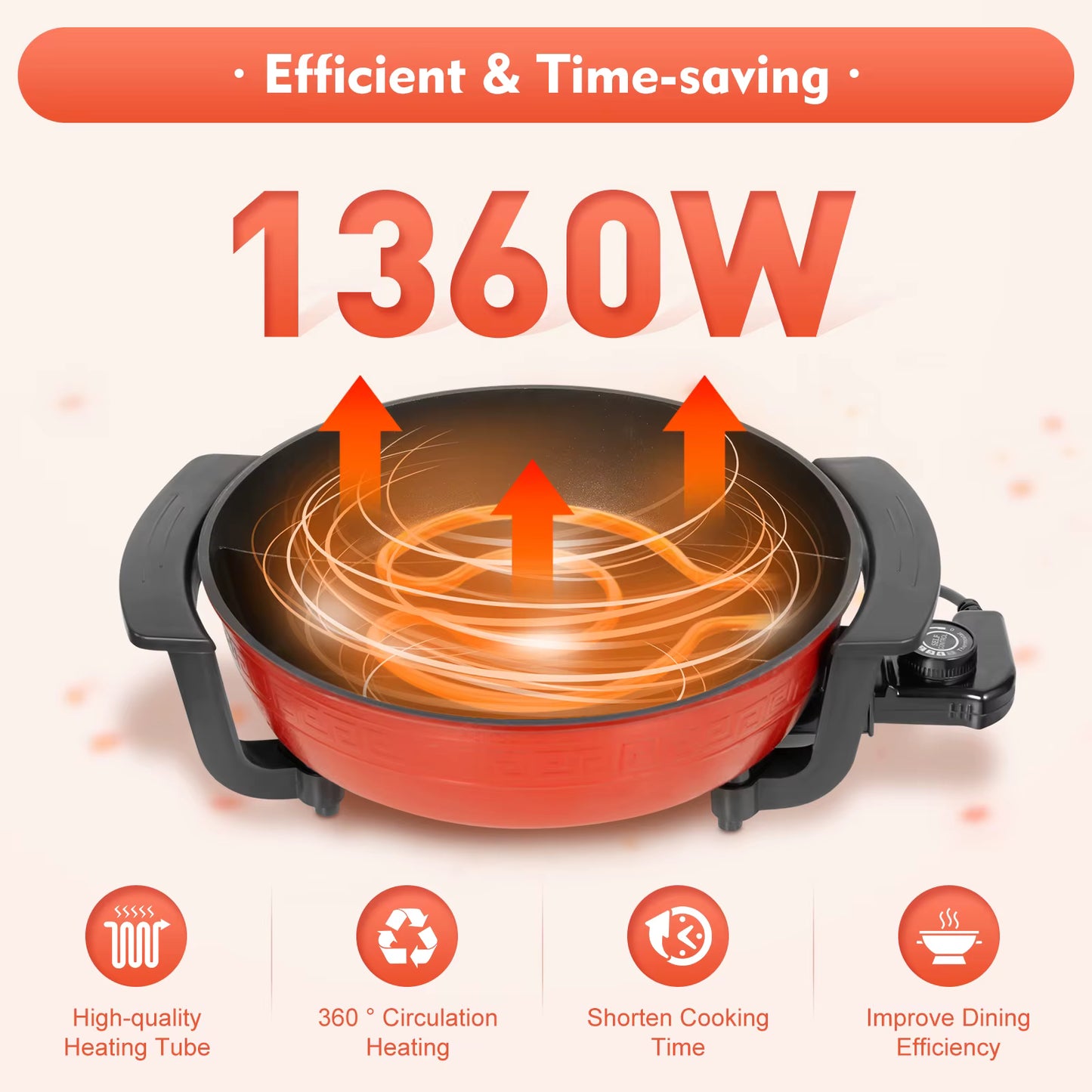 Casserole électrique 1360W avec couvercle – Marmite multifonction grande capacité – Cuisson plats familiaux