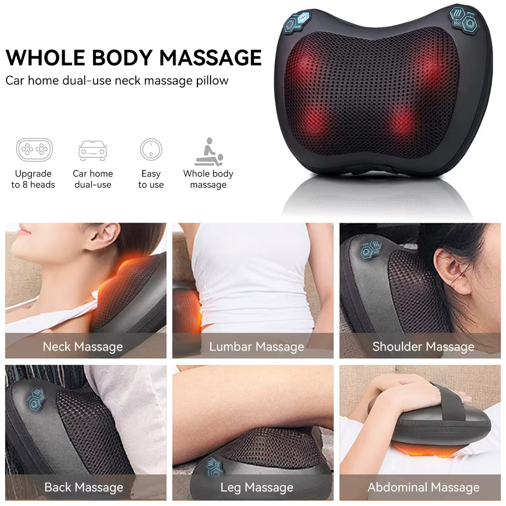 Masseur cervical électrique avec chaleur – Coussin de massage du cou à vibration et pétrissage profond – Épaules et corps