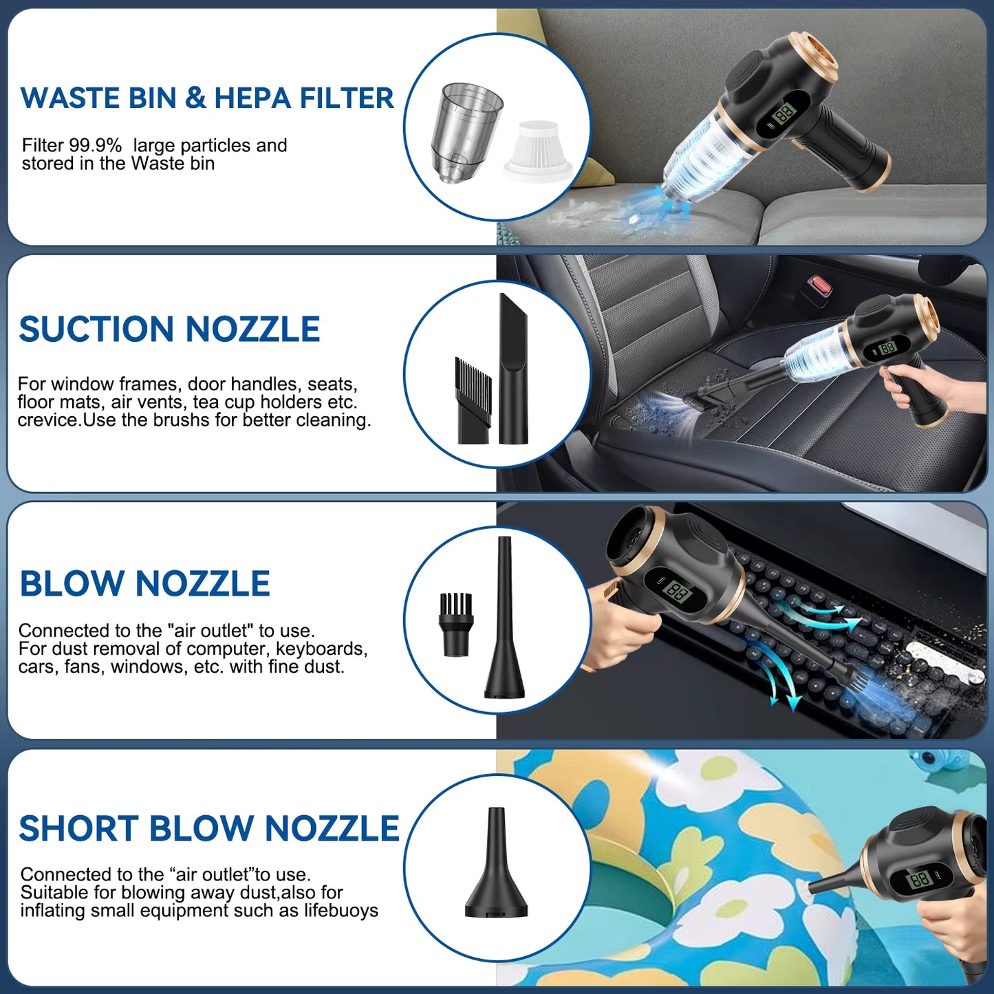 Aspirateur de voiture sans fil haute puissance portable