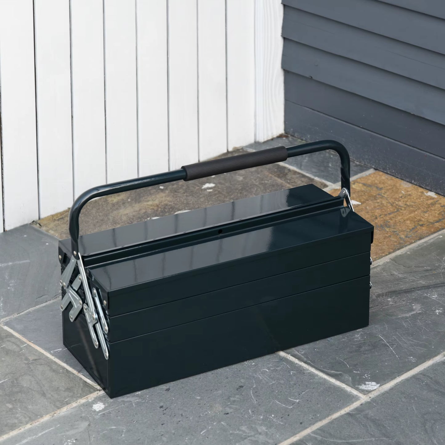 Boîte à outils pliable en acier avec 5 compartiments – Boîte de rangement pour artisanat et réparations – 57 x 21 x 41 cm