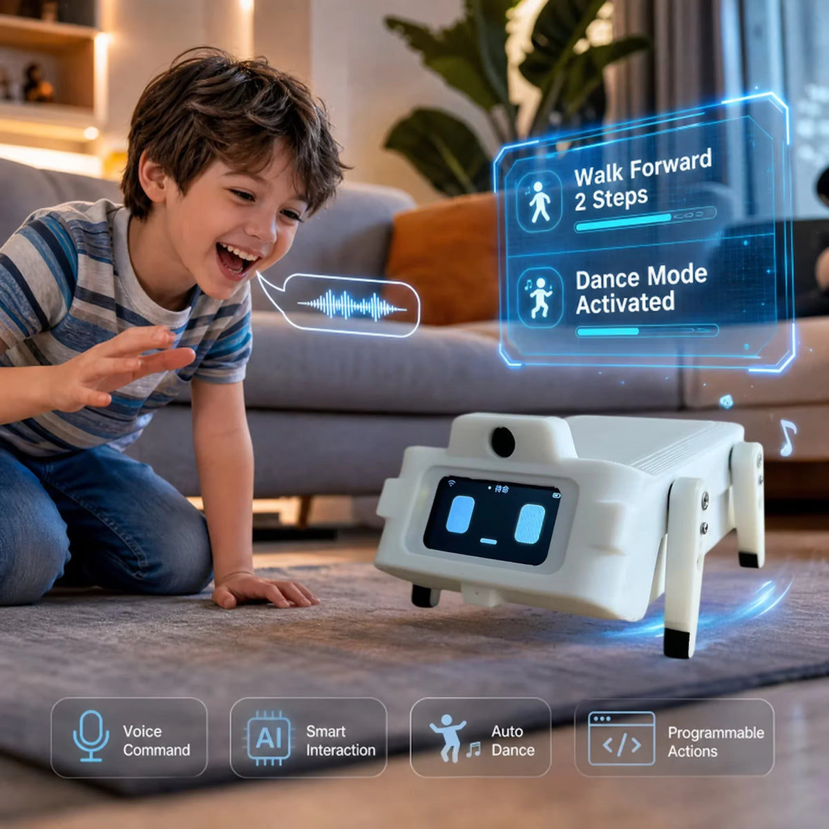 Chien Robot Intelligent IA Interactif – Conversation Vocale 61+ Langues – Jouet Éducatif Enfant – Blanc