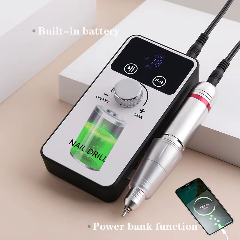 Ponceuse à Ongles Électrique 45000 RPM Rechargeable – Nail Drill Professionnel avec Embouts et Écran LCD – Lime à Ongles Gel UV