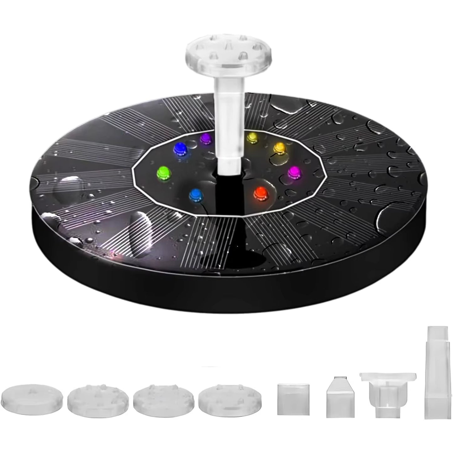 Fontaine Solaire Flottante LED Pompe à Eau Extérieure 7 Buses Bassin Étang Jardin Bain d'Oiseaux Décoration Aquatique