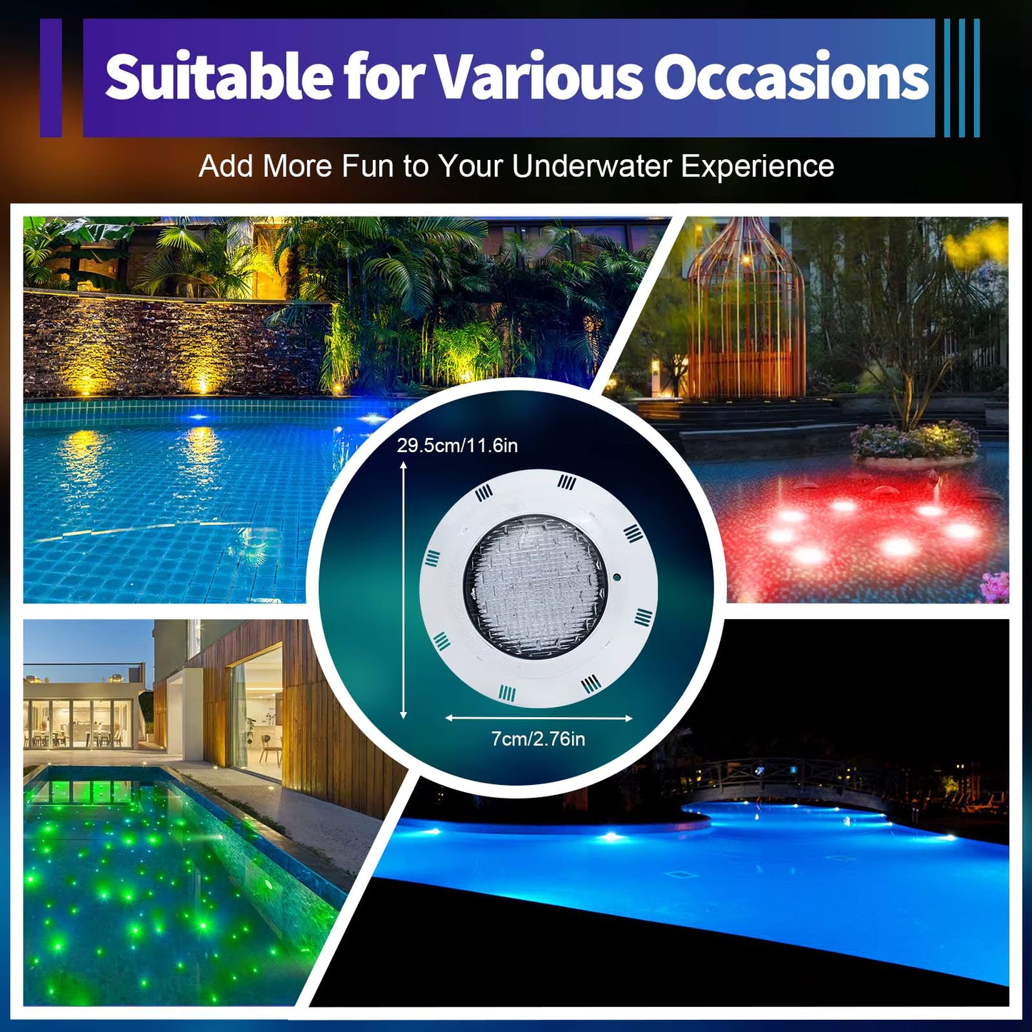 Projecteur LED piscine RGB 45W étanche IP68 – Lumière sous-marine 12V avec télécommande – Éclairage bassin / fontaine