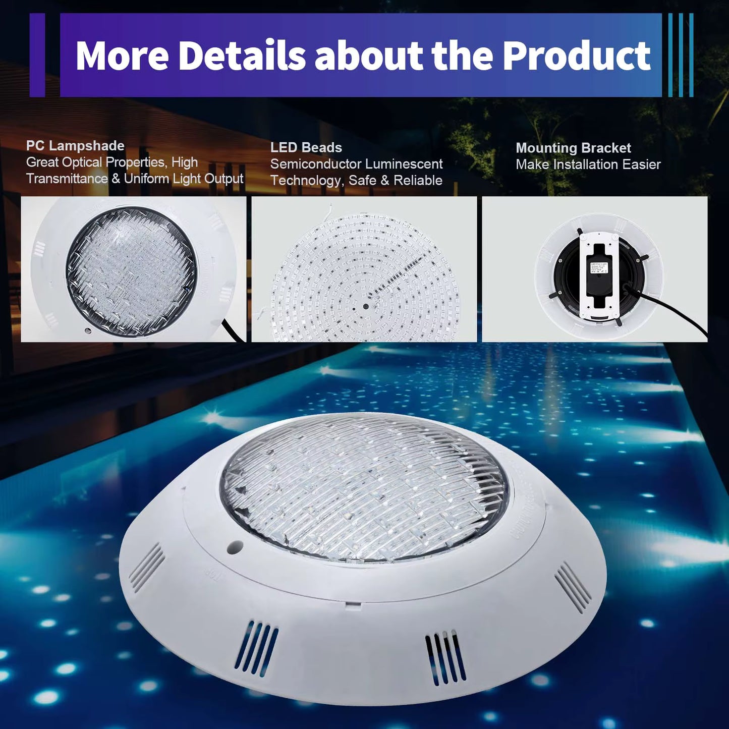 Projecteur LED piscine RGB 45W étanche IP68 – Lumière sous-marine 12V avec télécommande – Éclairage bassin / fontaine