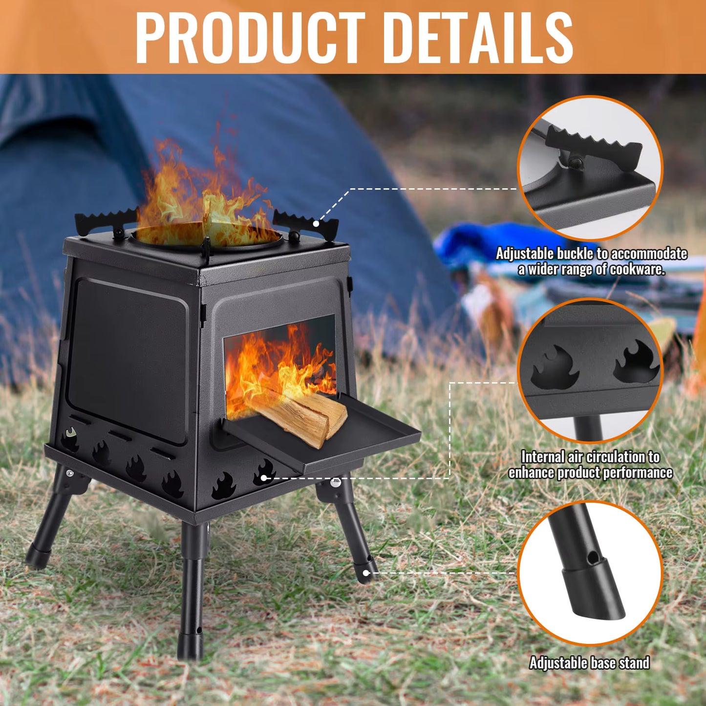 Poêle à Bois Portable Pliable pour Camping et Randonnée – Réchaud Extérieur avec Sac de Transport et Gants – Cuisine Plein Air