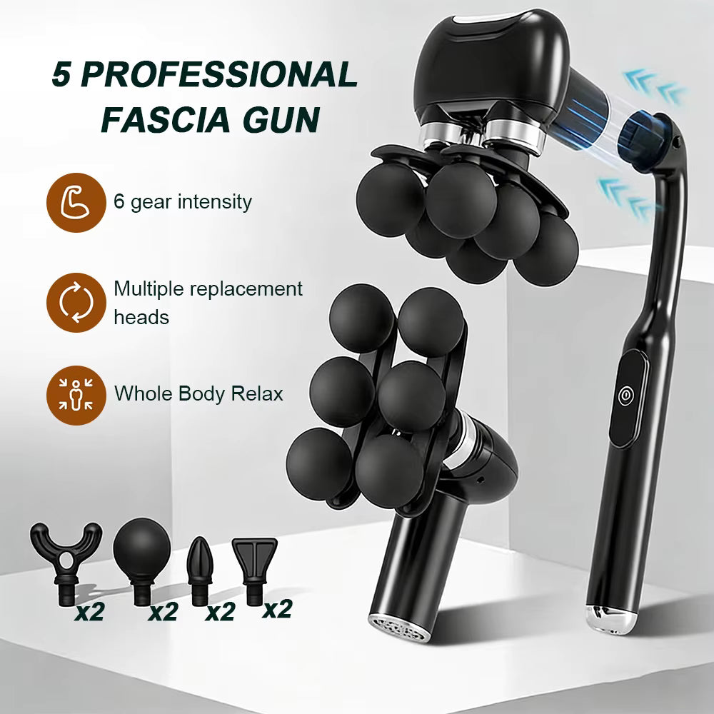Pistolet de Massage Électrique 6 Têtes – Masseur Musculaire Haute Fréquence, Relaxation Corps, Dos, Nuque, Sport & Récupération