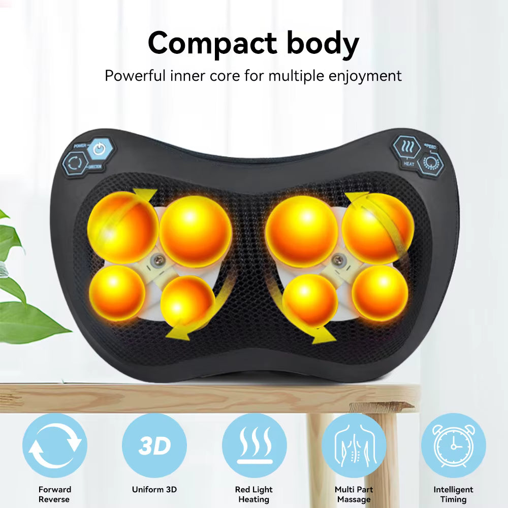 Masseur cervical électrique avec chaleur – Coussin de massage du cou à vibration et pétrissage profond – Épaules et corps