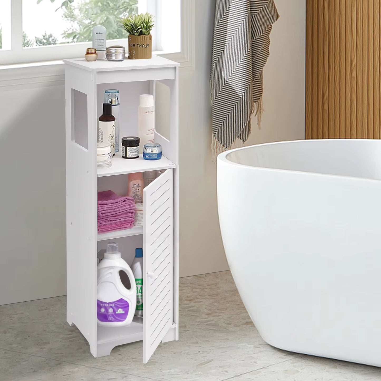 Armoire de Salle de Bain 4 Niveaux en PVC – Étagère de Rangement Étanche avec Porte Ventilée