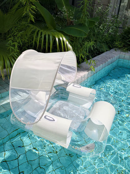 Inflatable Floating Lounge Chair with Detachable Sunshade – Adult Pool Mattress | Transparent White