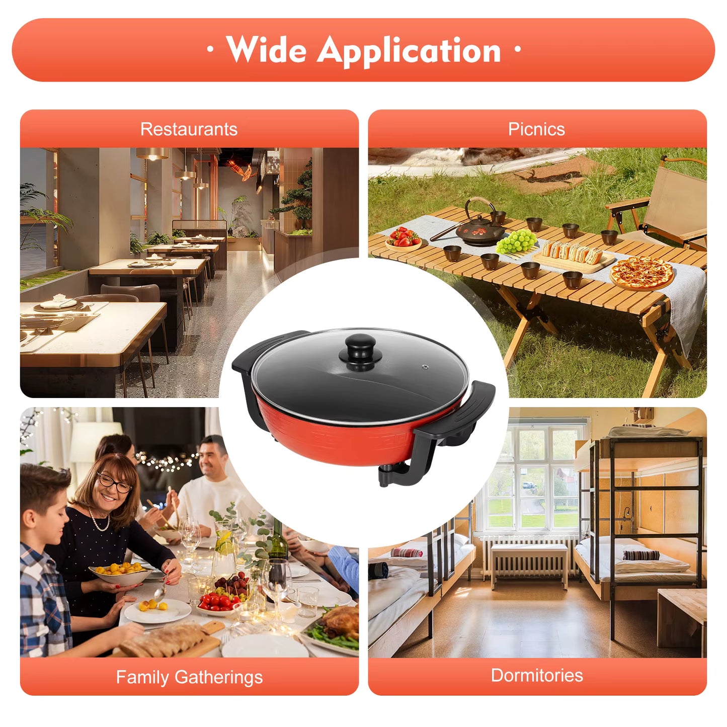Casserole électrique 1360W avec couvercle – Marmite multifonction grande capacité – Cuisson plats familiaux