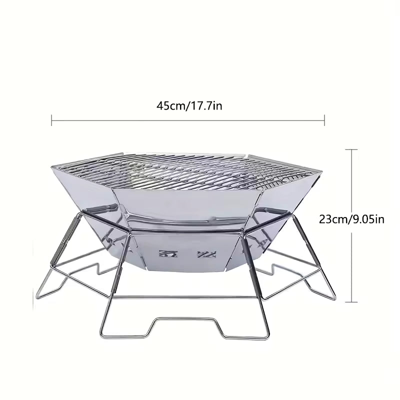 Barbecue Portable Pliable Acier Inoxydable – Grill Camping avec Grille de Cuisson – Brasero Extérieur Jardin, Pique-Nique, Randonnée