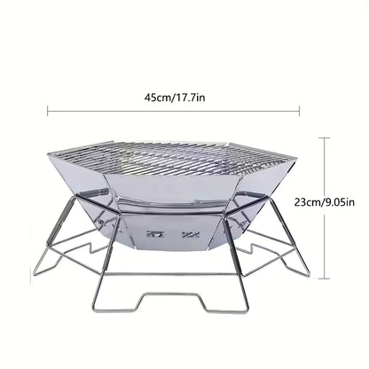 Barbecue Portable Pliable Acier Inoxydable – Grill Camping avec Grille de Cuisson – Brasero Extérieur Jardin, Pique-Nique, Randonnée