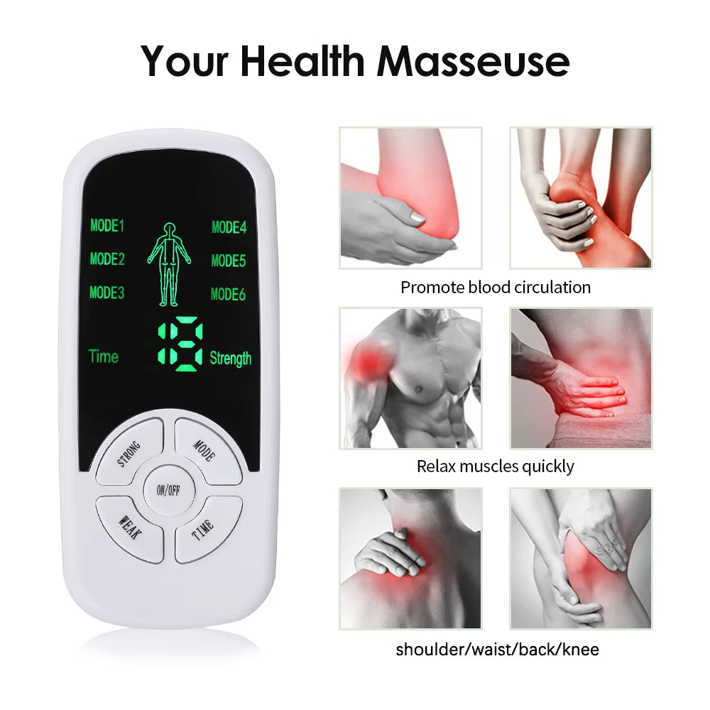 Masseur électrique TENS à 6 modes avec patchs pour relaxation musculaire