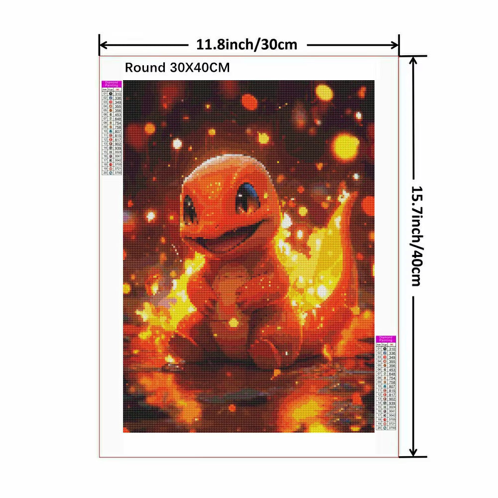 peinture diamant dragon de feu style dessin animé – Diamond painting DIY décoration murale – 50x70 cm
