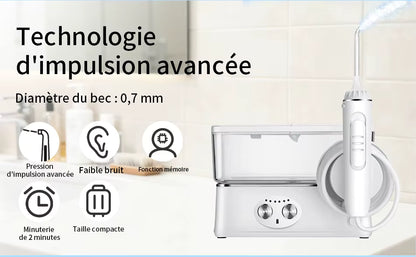 Hydropulseur Dentaire Portable 570ml – Irrigateur Buccal USB Rechargeable – 6 Modes & 5 Embouts – Nettoyage Interdentaire Haute Pression