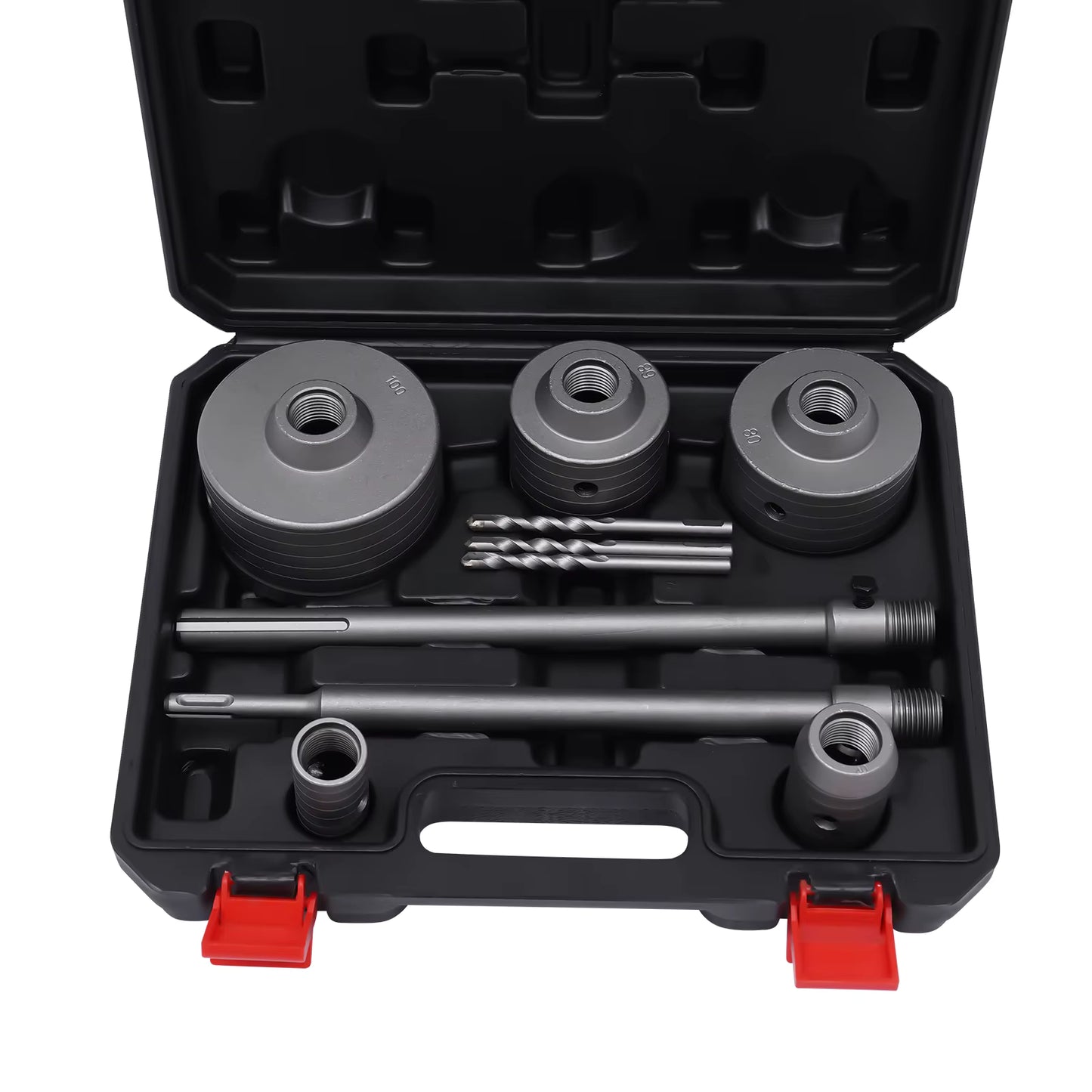 Kit Scie Cloche Béton 9 Pièces SDS-Plus/Max – Forets Carottage 30 à 100 mm pour Mur et Brique