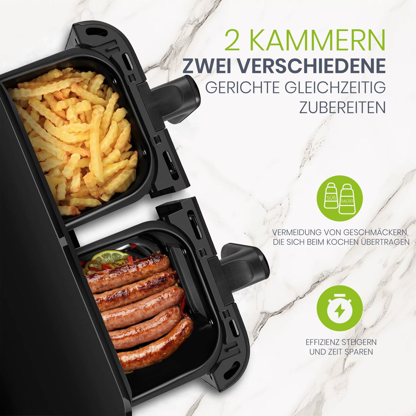 Friteuse à Air Chaud Double Panier 10L 2400W Écran Tactile LED Sans Huile XXL Cuisine Familiale Noir