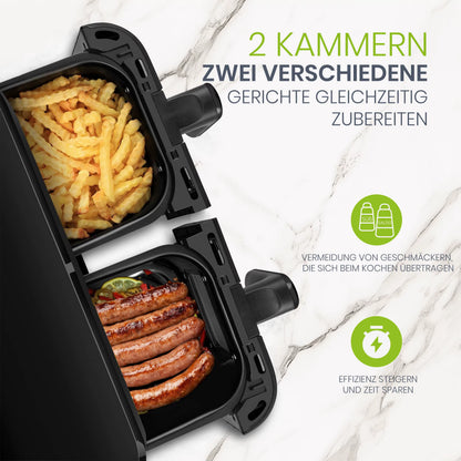 Friteuse à Air Chaud Double Panier 10L 2400W – Écran Tactile LED Sans Huile – XXL Cuisine Familiale – Noir