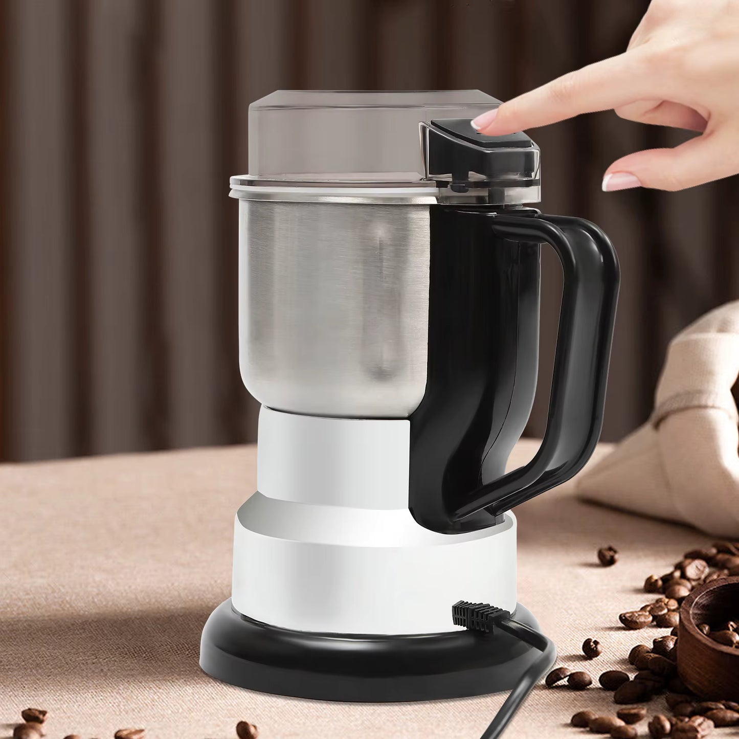 Moulin à café électrique 300W – Broyeur à grains café épices noix 500 ml – Hachoir multifonction avec bol inox et base antidérapante
