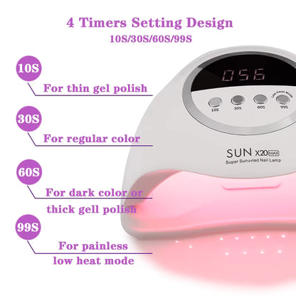 SUN X20MAX UV LED Nail Lamp 72 LEDs – Professional Gel Polish Dryer with LCD Screen and Timer
