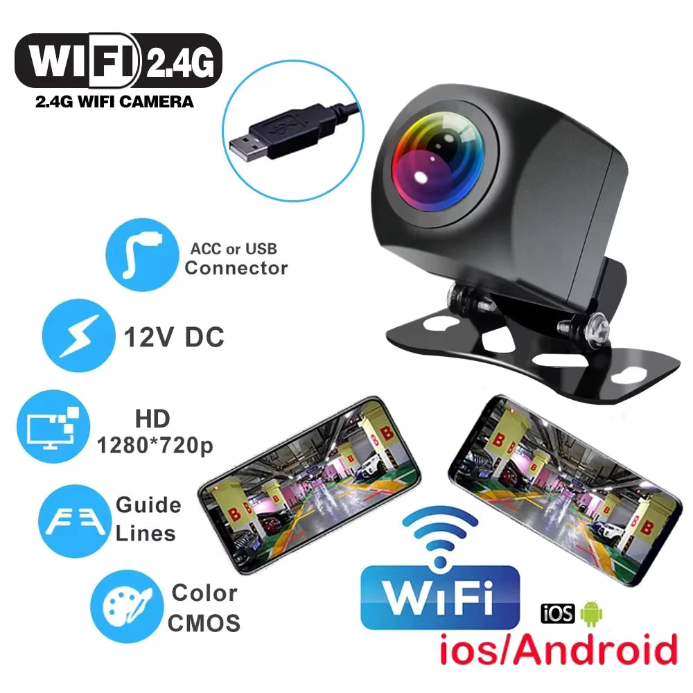 Caméra de Recul Voiture WiFi HD 170° – Caméra de Tableau de Bord Vision Nocturne