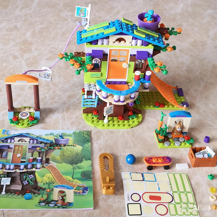 Cabane dans Arbre Blocs de Construction – Maison Nature avec Toboggan – Jeu Créatif Enfant – Cadeau Fille Garçon