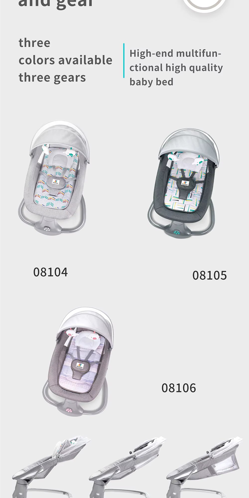 Berceau électrique pour bébé avec balancement automatique, télécommande, moustiquaire et coussin respirant