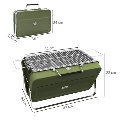 Foldable Portable Charcoal Barbecue – Compact Steel Grill with Handle – Camping, Picnic, Garden, Patio – Green